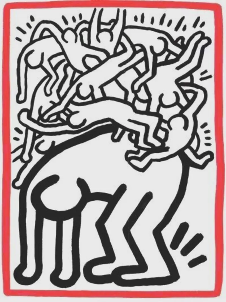 石版画 Haring - Fight Aids Worldwide
