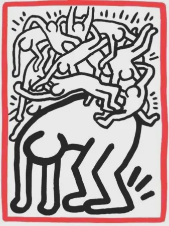 石版画 Haring - Fight Aids Worldwide