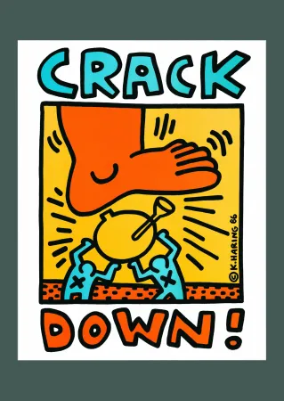 石版画 Haring - Keith Haring: 'Crack Down!' 1986 Offset-lithograph