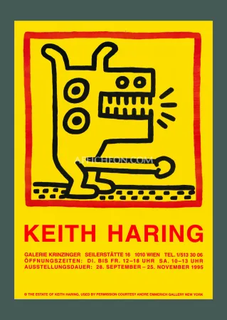 石版画 Haring - Keith Haring: 'Untitled (Dog with..)' 1995 Offset-lithograph