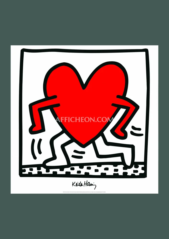 石版画 Haring - Keith Haring: 'Untitled (Red Running Heart)' 1988 Offset-lithograph