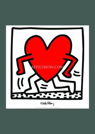 石版画 Haring - Keith Haring: 'Untitled (Red Running Heart)' 1988 Offset-lithograph