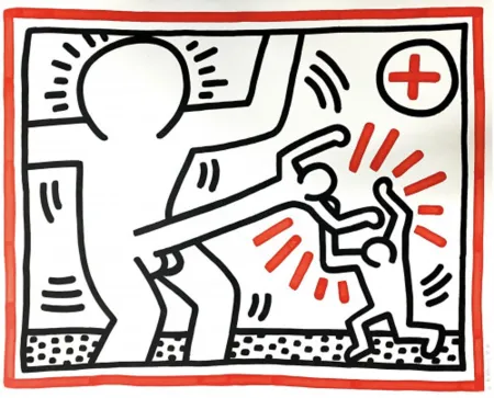 石版画 Haring - Untitled (Cockfight)