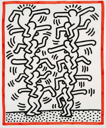 石版画 Haring - Untitled (People ladder)