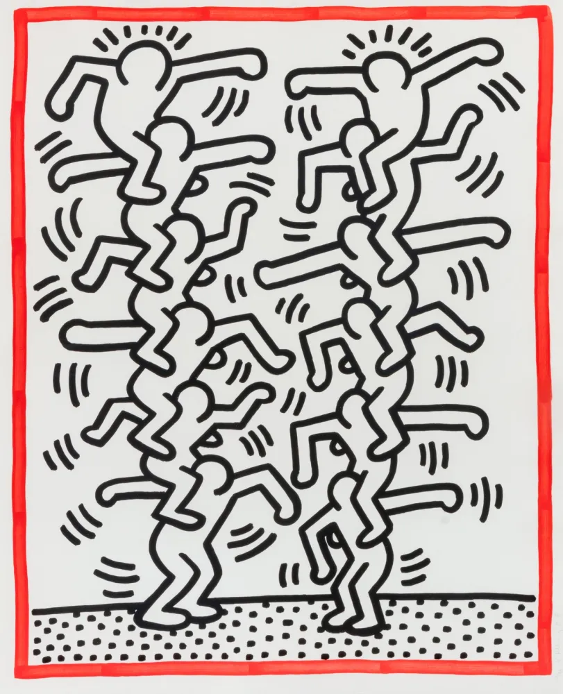 石版画 Haring - Untitled (People ladder), 1985