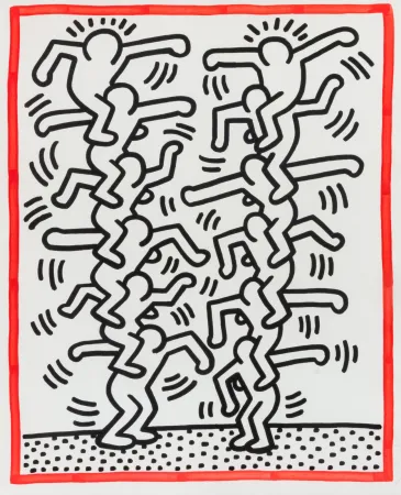 石版画 Haring - Untitled (People ladder), 1985