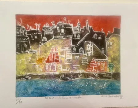 版画 Hasegawa - Au bord de la seine 