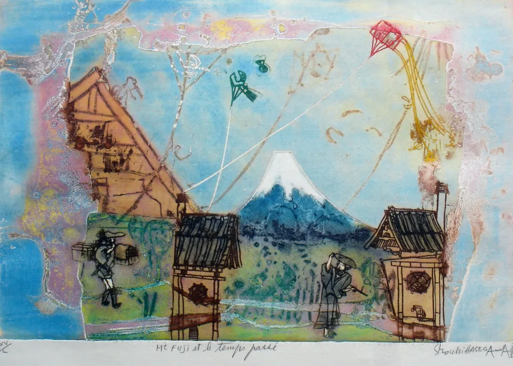 版画 Hasegawa - Mont Fujoi et le temps passé 