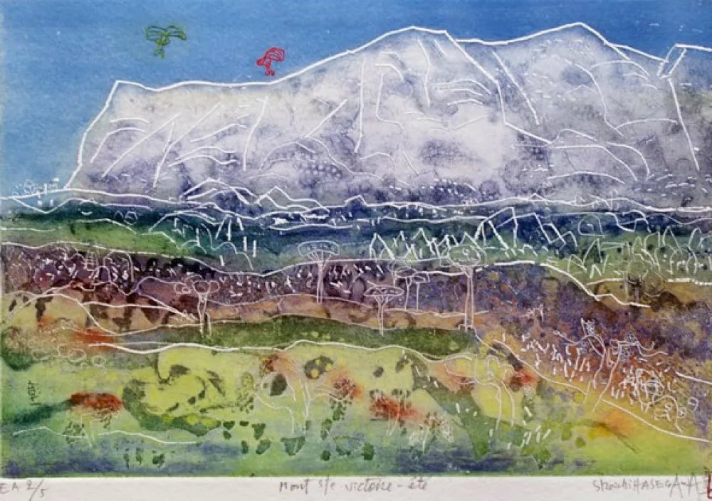 版画 Hasegawa - Montagne Sainte victoire en été 