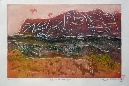 版画 Hasegawa - Montagne Sainte Victoire en Hiver 