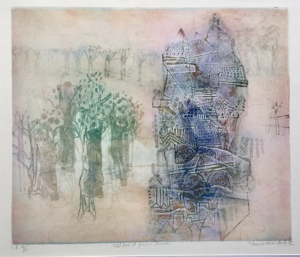 版画 Hasegawa - Petit bois et palais lavande 