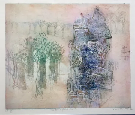 版画 Hasegawa - Petit bois et palais lavande 