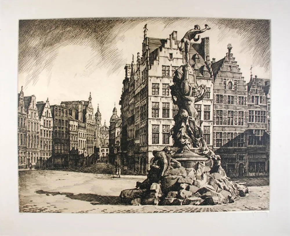 蚀刻版画 Hebbelinck - Antwerpen - Grote Markt