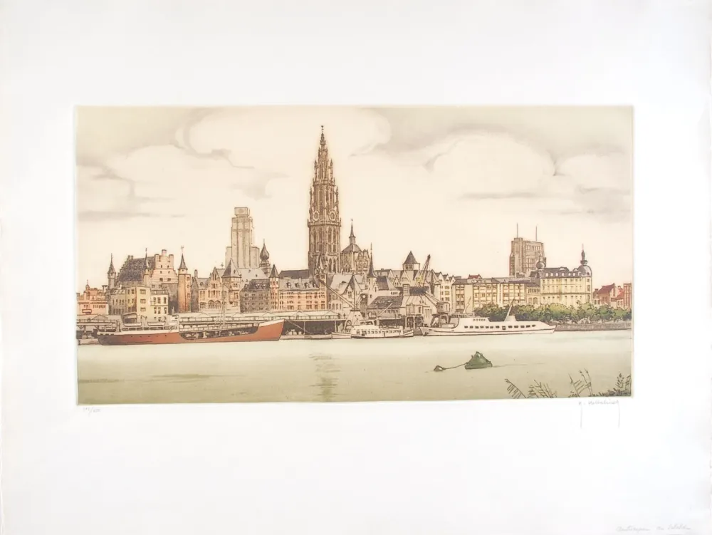 蚀刻版画 Hebbelinck - Anvers : De Schelde