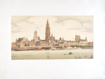 蚀刻版画 Hebbelinck - Anvers : De Schelde