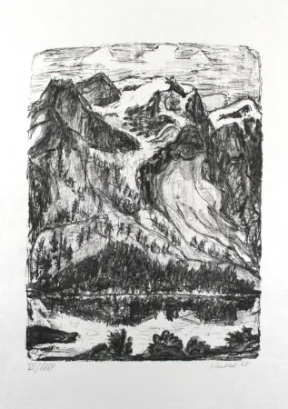 石版画 Heckel - Berghang am See