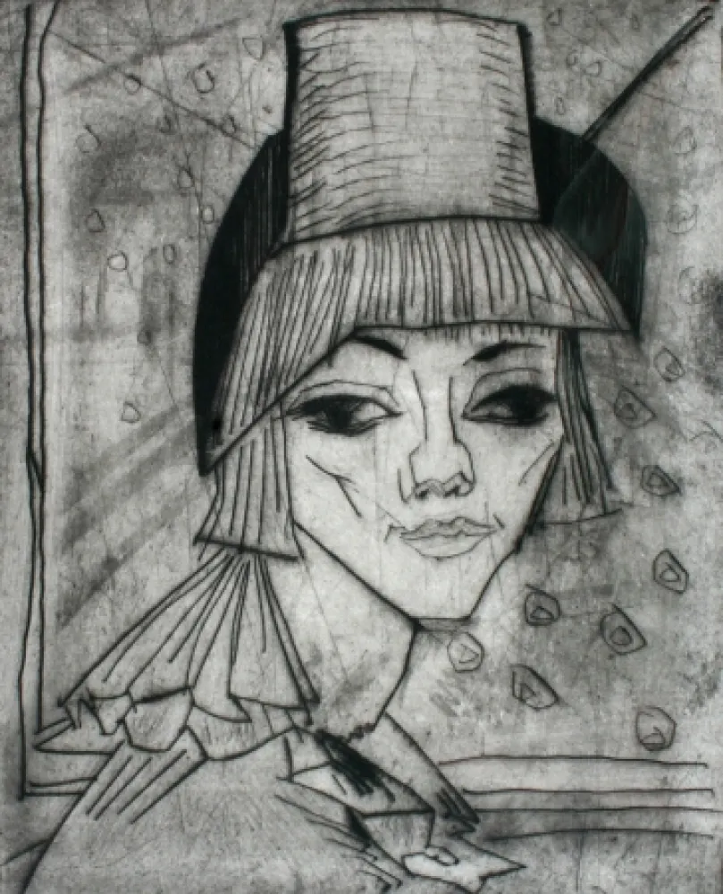 干刻版画 Heckel - Madchen Mit Hohem Hut