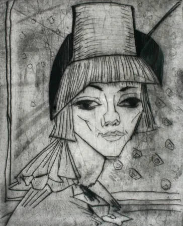 干刻版画 Heckel - Madchen Mit Hohem Hut