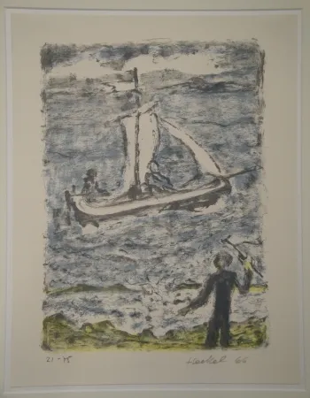 石版画 Heckel - Segelschiff (Segelboot)