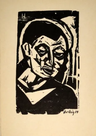 木刻 Helbig - Männlicher Kopf