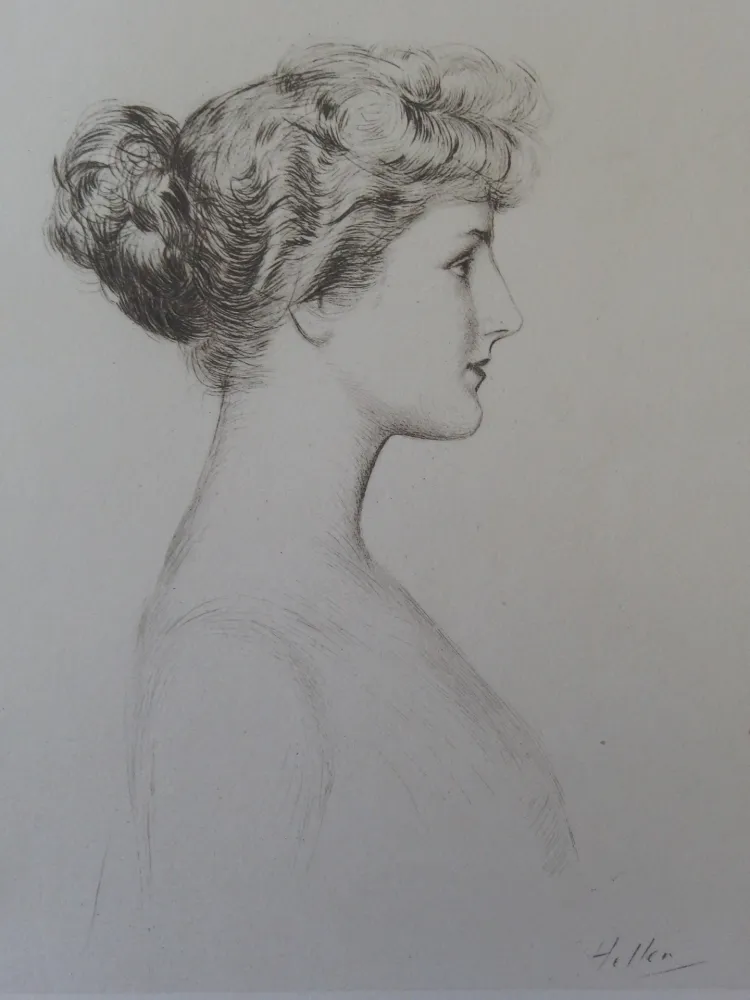 版画 Helleu - Femme de profil