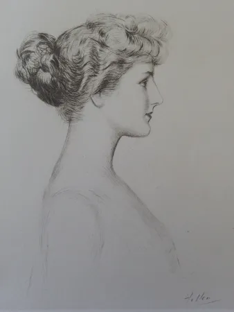 版画 Helleu - Femme de profil