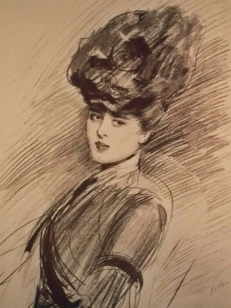 石版画 Helleu - LA PARISIENNE WOMAN IN HAT