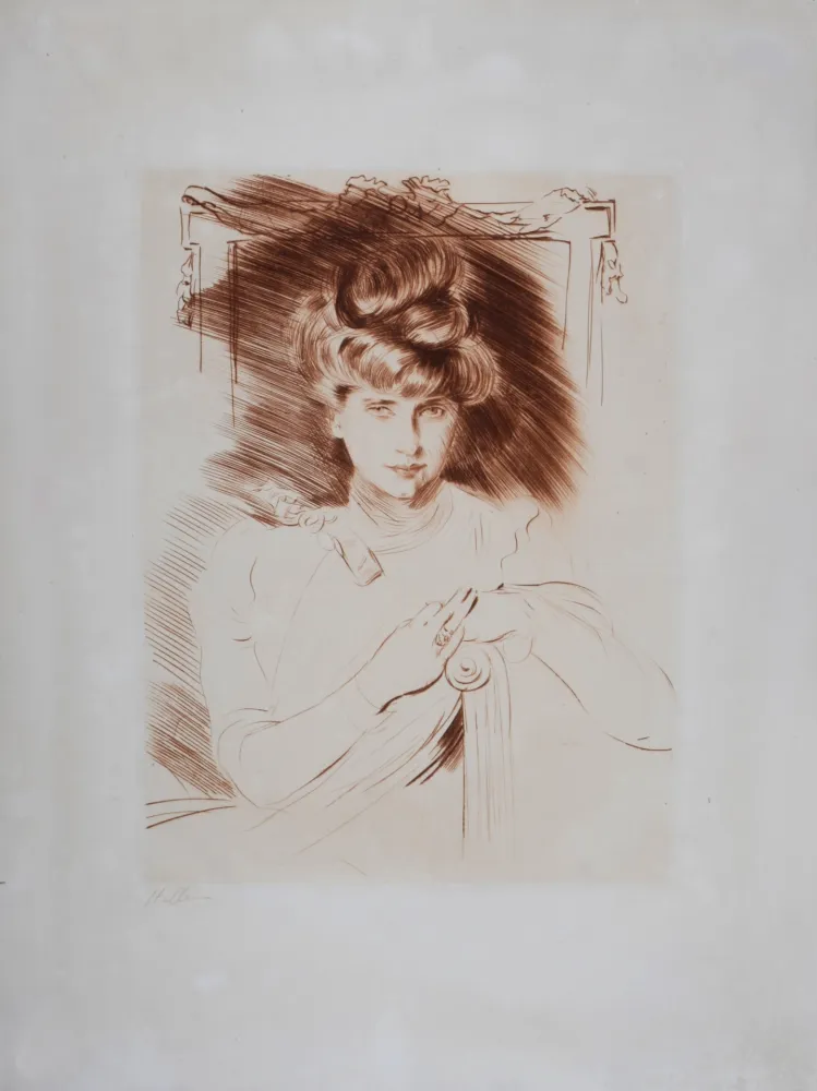 蚀刻版画 Helleu - Portrait de femme assise de face