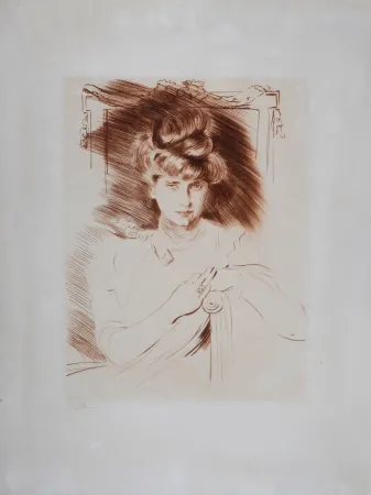 蚀刻版画 Helleu - Portrait de femme assise de face