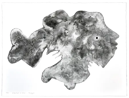 石版画 Henin - Autoportrait en Carpe