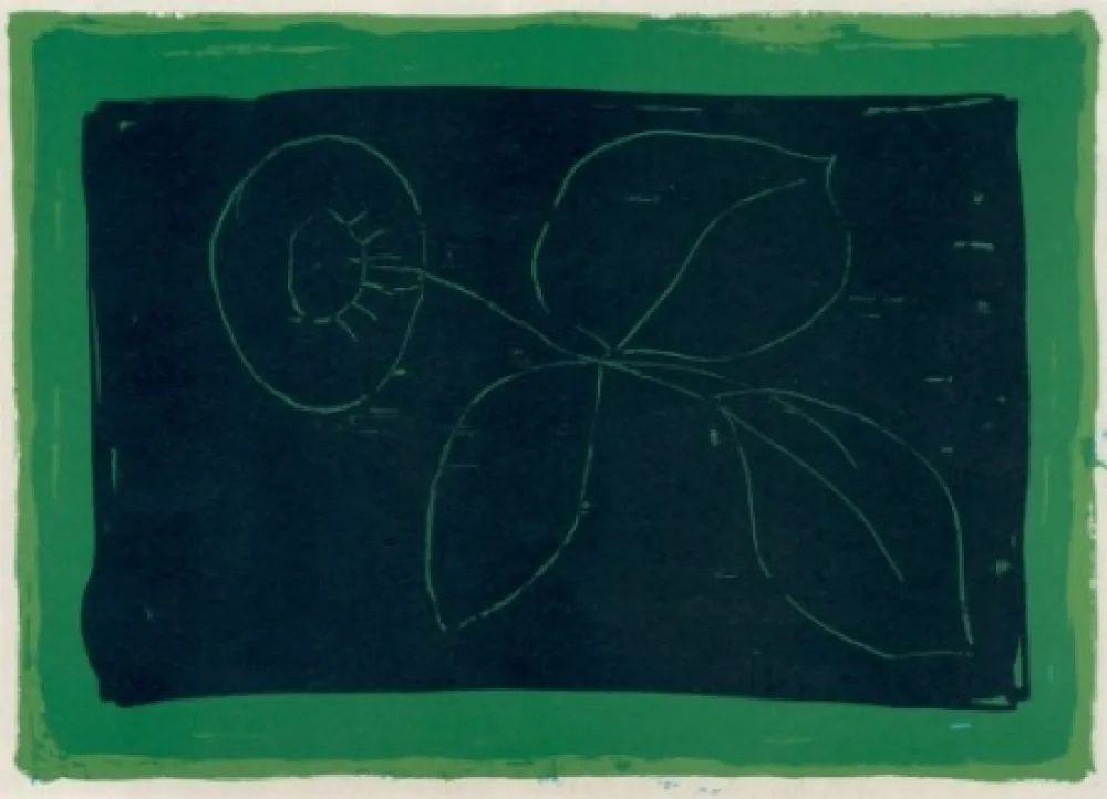 石版画 Hernandez Pijuan - Flor sobre negre / Flower on Black