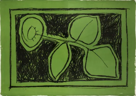 石版画 Hernandez Pijuan - Flor verde