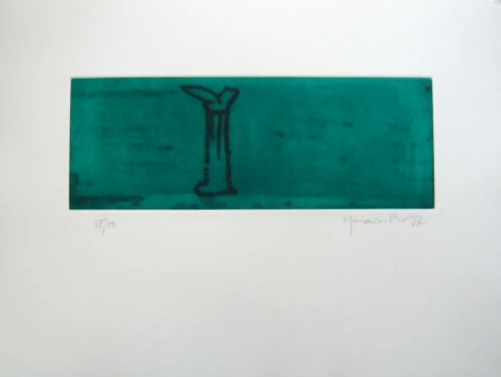 飞尘腐蚀法 Hernandez Pijuan - Gerro i flor sobre verd