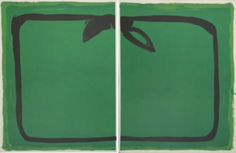 石版画 Hernandez Pijuan - Verd i orla negra / Green, and black border