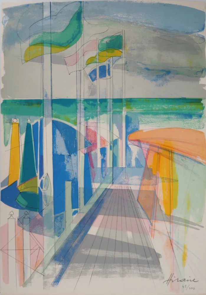 石版画 Hilaire - Cavalier entrant dans la forêt