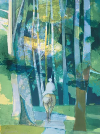 石版画 Hilaire - Cavalier entrant dans la forêt