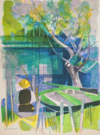 石版画 Hilaire - Le pécheur