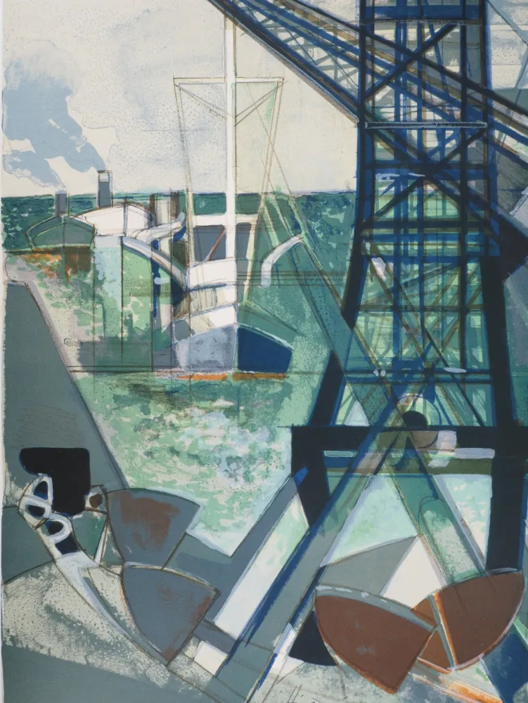 石版画 Hilaire - Normandie : Bateau de pèche rentrant au Havre