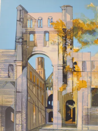 石版画 Hilaire - Normandie, l'Abbaye de Jumièges