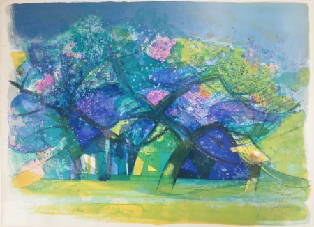 石版画 Hilaire - Normandie, les pommiers en fleur