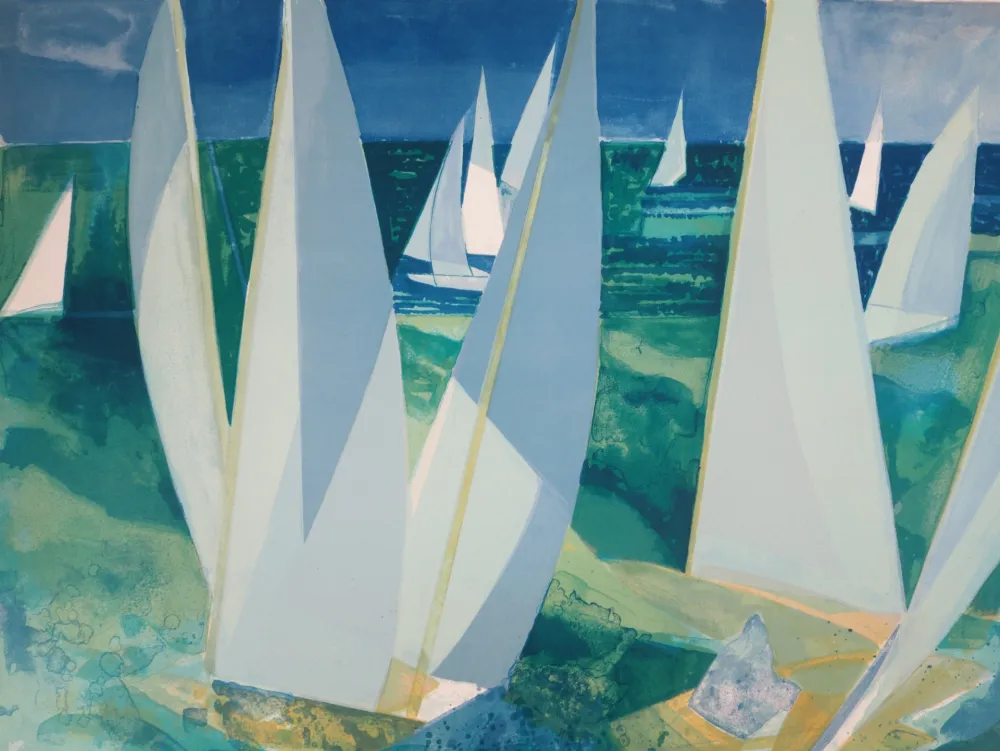 石版画 Hilaire - Normandie, Voiliers de plaisance