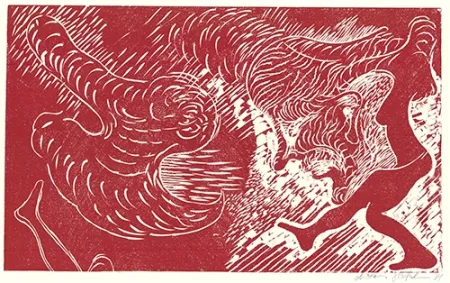 油毡版画 Höckelmann - Surferin (Rot)