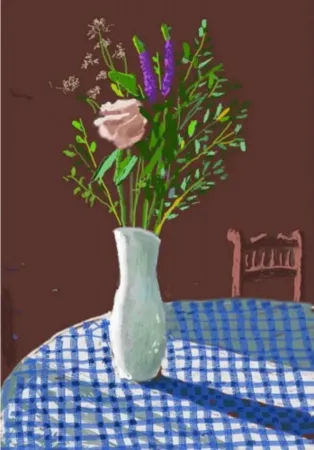 复数作品 Hockney - 4th February 2021, Flowers in a White Vase with Chair