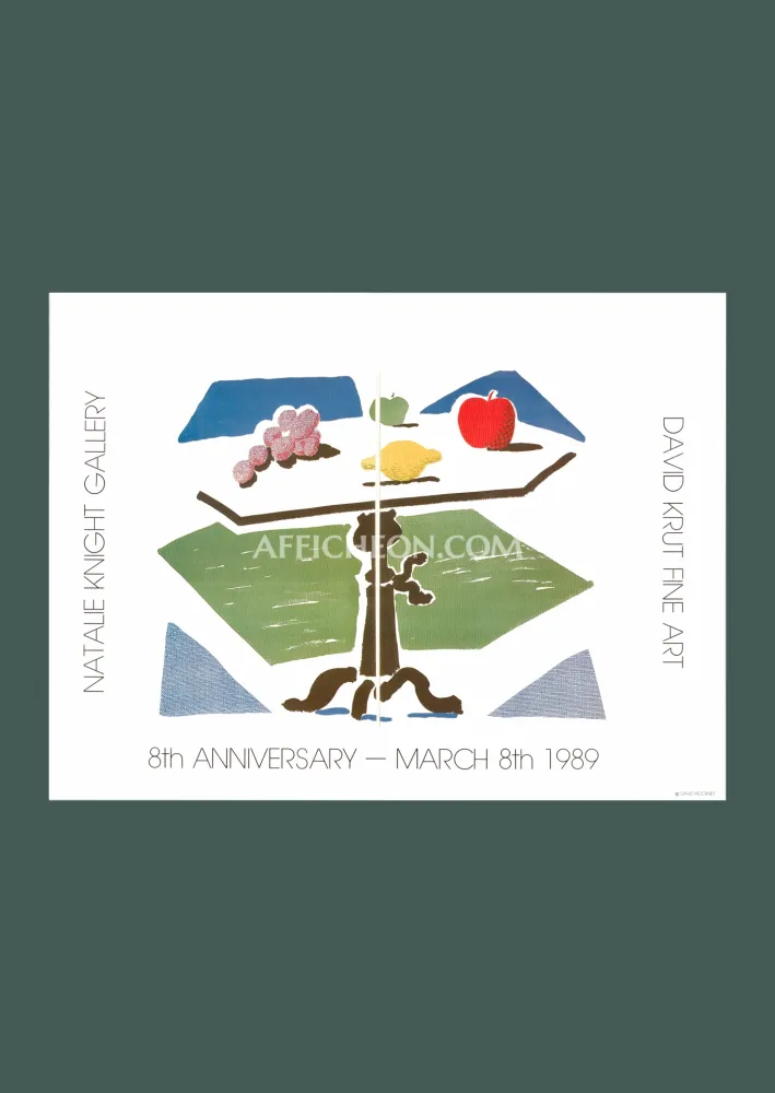 石版画 Hockney - David Hockney: 'Apple, Grapes, Lemon on a Table' 1989 Offset-lithograph