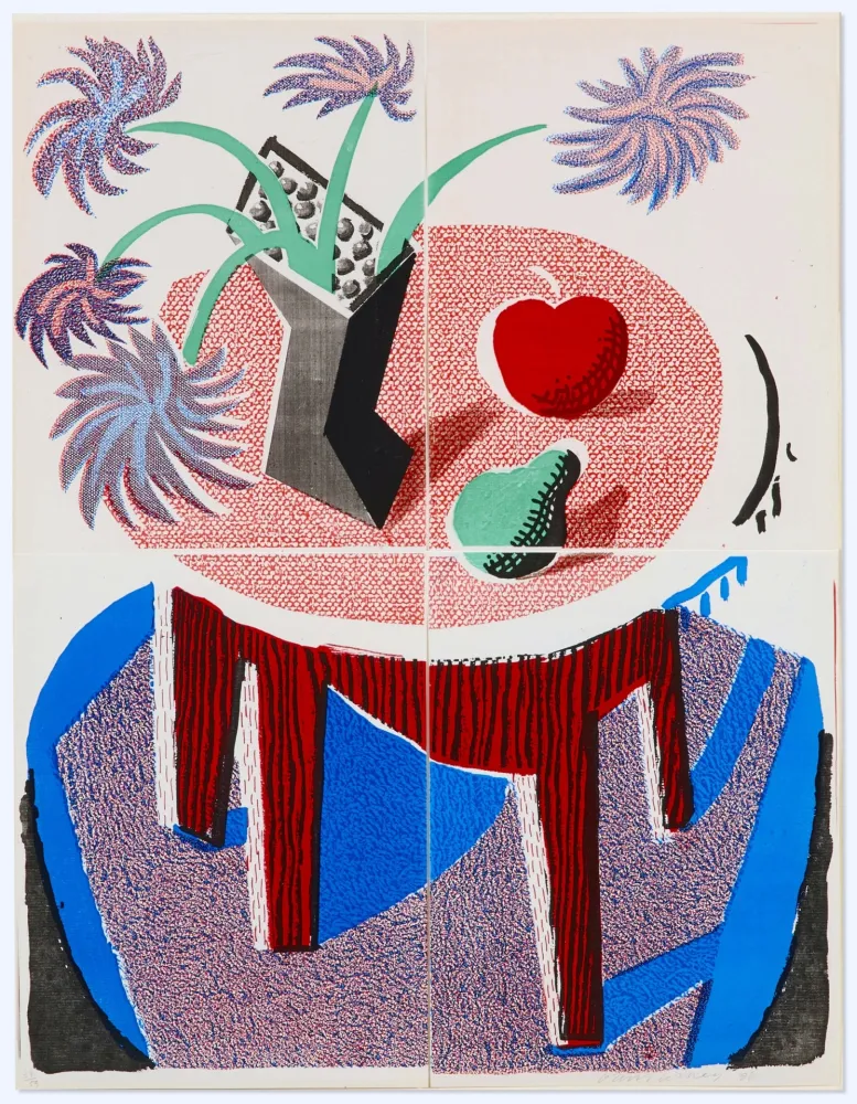 无技术 Hockney -  Flowers, Apple and Pear on a Table