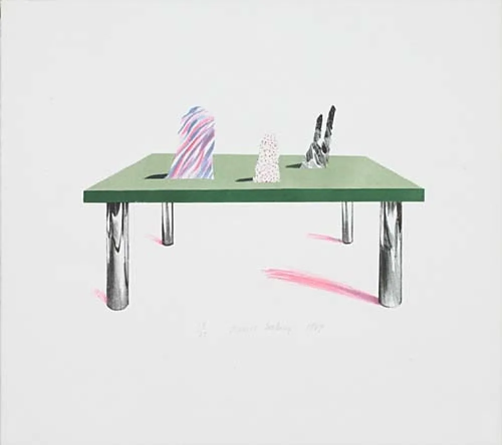石版画 Hockney - Glass Table with Objects