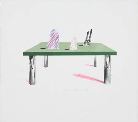 石版画 Hockney - Glass Table with Objects