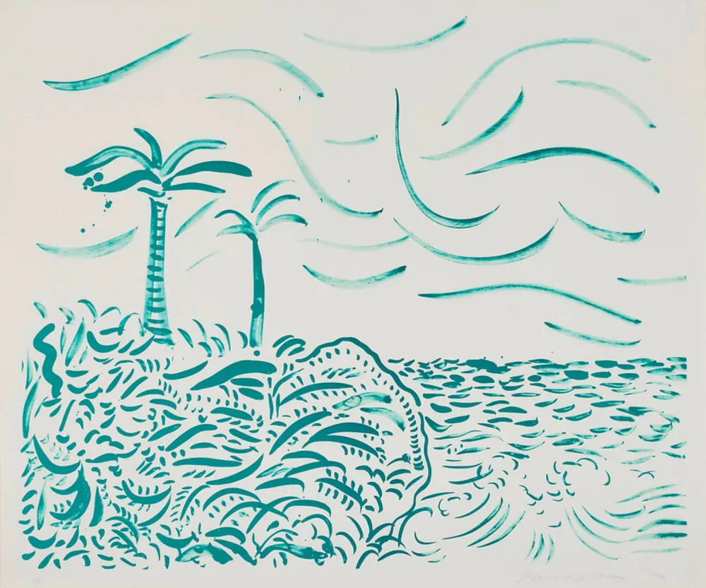 石版画 Hockney - Green Bora Bora
