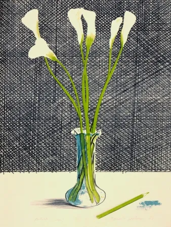 石版画 Hockney - Lillies (Still Life)