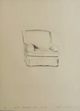 石版画 Hockney - Slightly damaged chair, Malibu